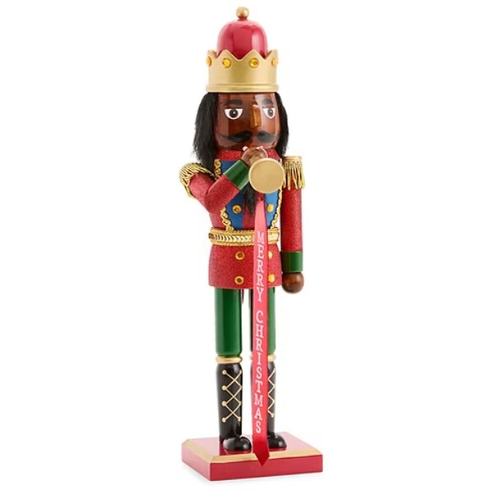 Wooden Christmas Nutcracker, 14", AFRICAN AMERICAN SOLDIER/KING W/TRUMPET 160,NP